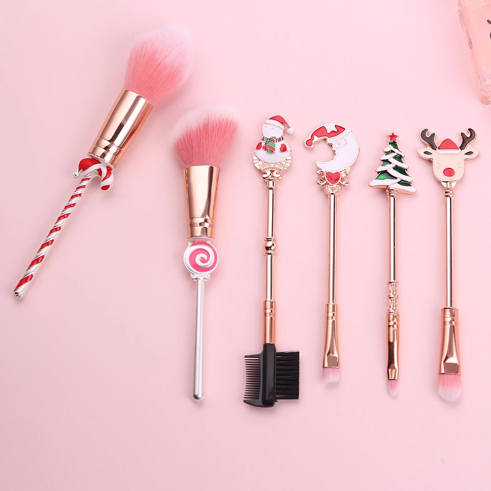 НОВАЯ РОЖДЕСТВЕНСКАЯ Кисть для макияжа Candy, милый мини-набор для макияжа с изображением оленя и конфет, шесть упаковок+ бархатная сумка