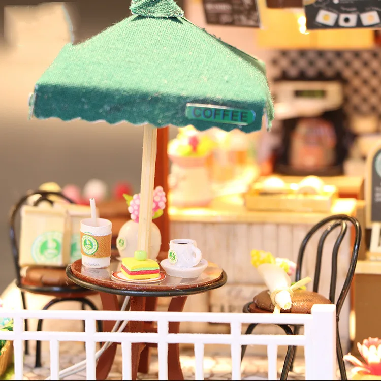 Time cafe-caba&ntilde;a de bricolaje creativa, juguete de regalo de cumplea&ntilde;os, modelo de mini tienda, decoraci&oacute;n, Escena de adorno peque&ntilde;o-2