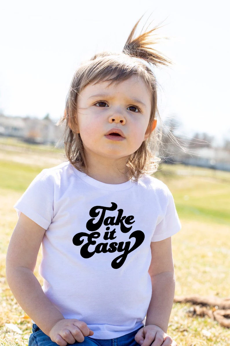 

Детская футболка Take It Easy, Забавная детская летняя короткая футболка, модные футболки для мальчиков и девочек, детские повседневные топы