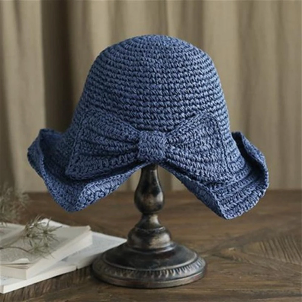 Fashion Straw Bow Sun Hat Wide Brim Floppy Summer Visor Hats For Women Beach Casual Dome Bucket Femme Shade | Аксессуары для