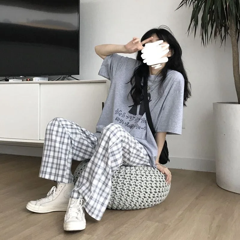 

Spring Japanese Plaid Pants Sleep Bottoms Woman Pajamas Pants Bottoms Sleepwear Pants Pajama for Woman Pijama Mujer Homewear