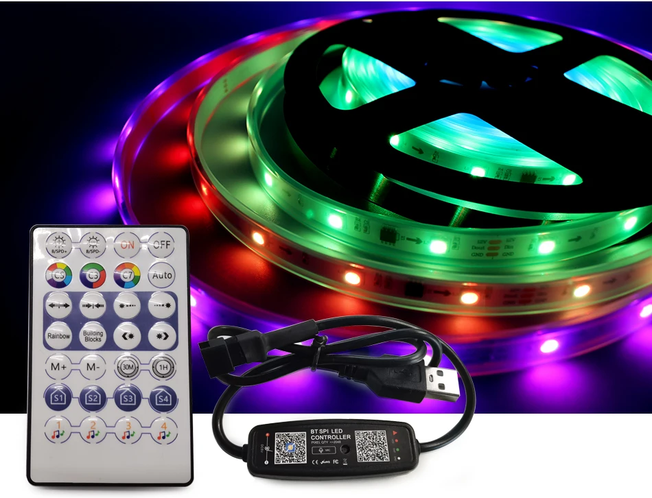 WS2812B LED Controller Bluetooth--compatible Music For SK6812 WS2811 WS2812 Pixel Strip Light APP 28Keys Remote DC5-24V | Освещение