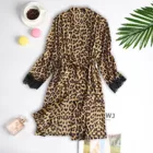 Женская домашняя одежда для сна, атласные шелковые халаты с длинным рукавом, шелковая леопардовая Женская одежда для сна с поясом, домашняя одежда, пижамы