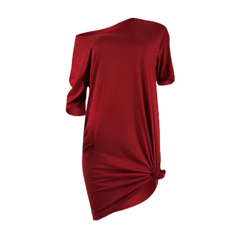 

YGYEEG Women Slash Neck Dresses New Fashion Mini Bat Short Sleeve Loose Sexy Off Shoulder Package Hip Pocket Decoration Clothes