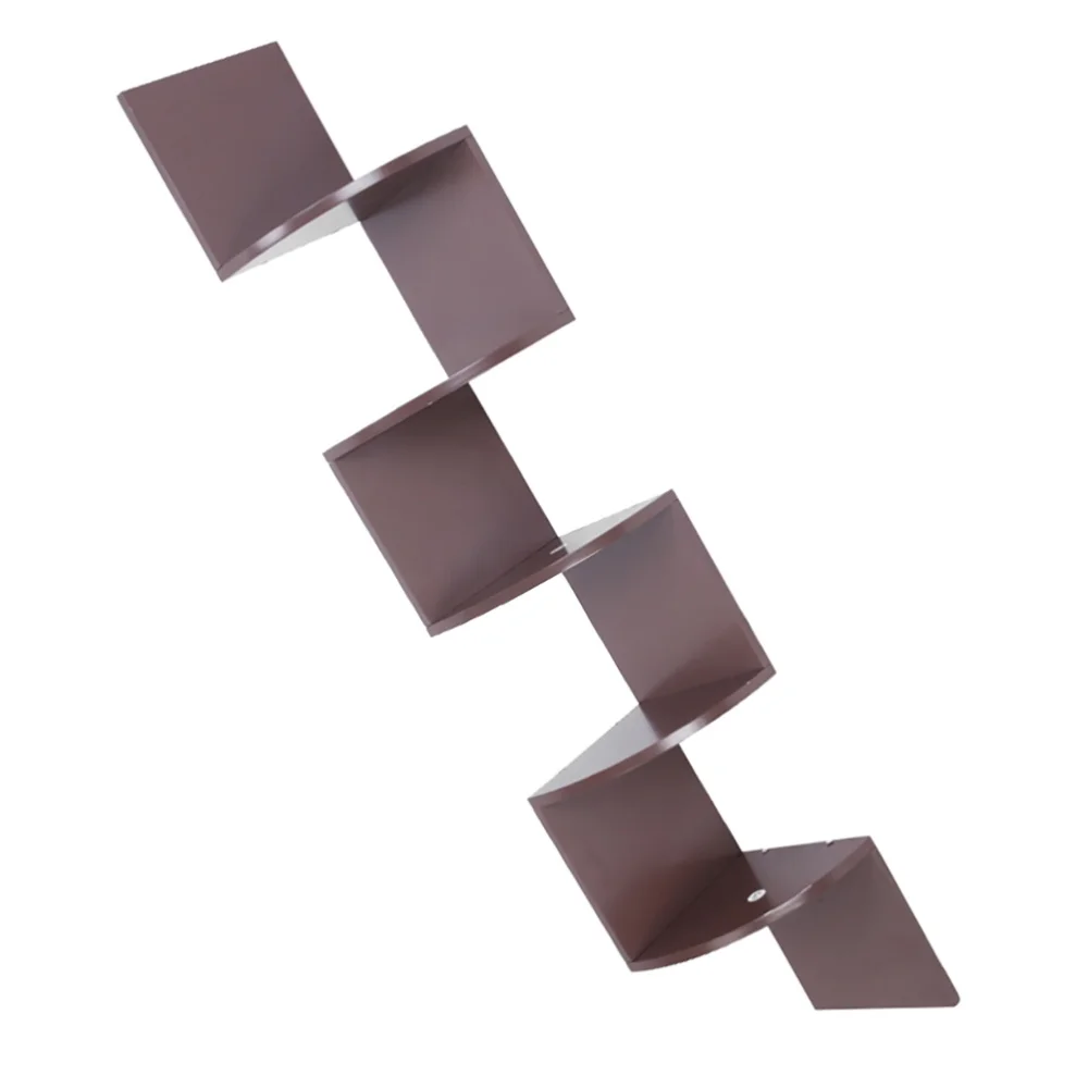

Wood Corner 5 Tiers Wall Shelf Zig Zag Wooden Shelves Wooden Mount Rack (Brown)