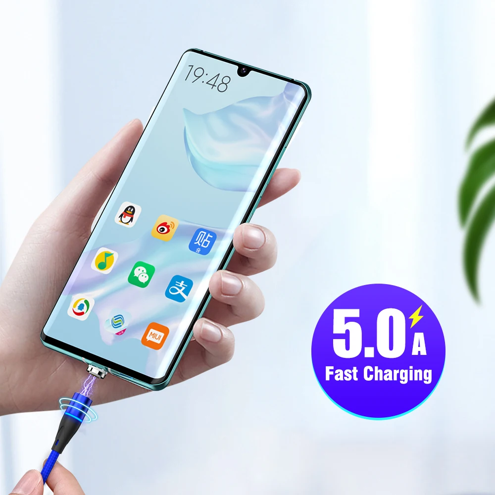 5А кабель для быстрой зарядки телефона USB-Type C Быстрая зарядка 5,0 Магнитный кабель для передачи данных 1 м 7Pin нейлоновый светодиодный светильник для huawei