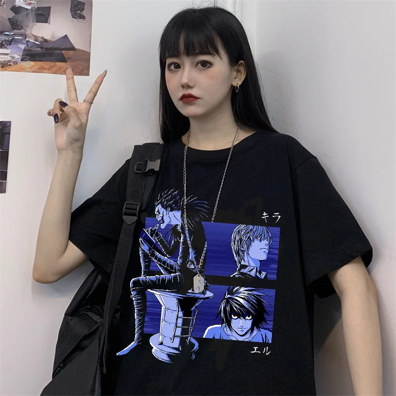 

Camiseta death note shinigami ryuk, camiseta feminina манга curta japonesa манга light yagami l em algodão anime