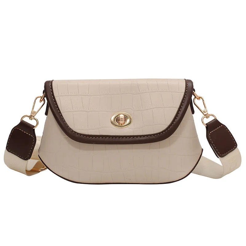 

21new High-quality Leather Messenger Bag Fashion Stone Pattern Female Bag Wide Shoulder Strap One-shoulder Lock Small Square Bag