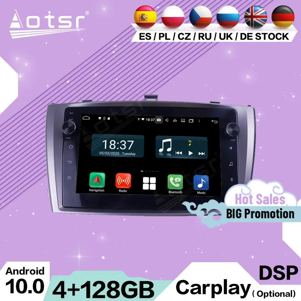 

4+128G Carplay Multimedia Stereo Android For Toyota AVENSIS 2009 2010 2011 2012 2013 2014 2015 GPS Navi Radio Receiver Head Unit