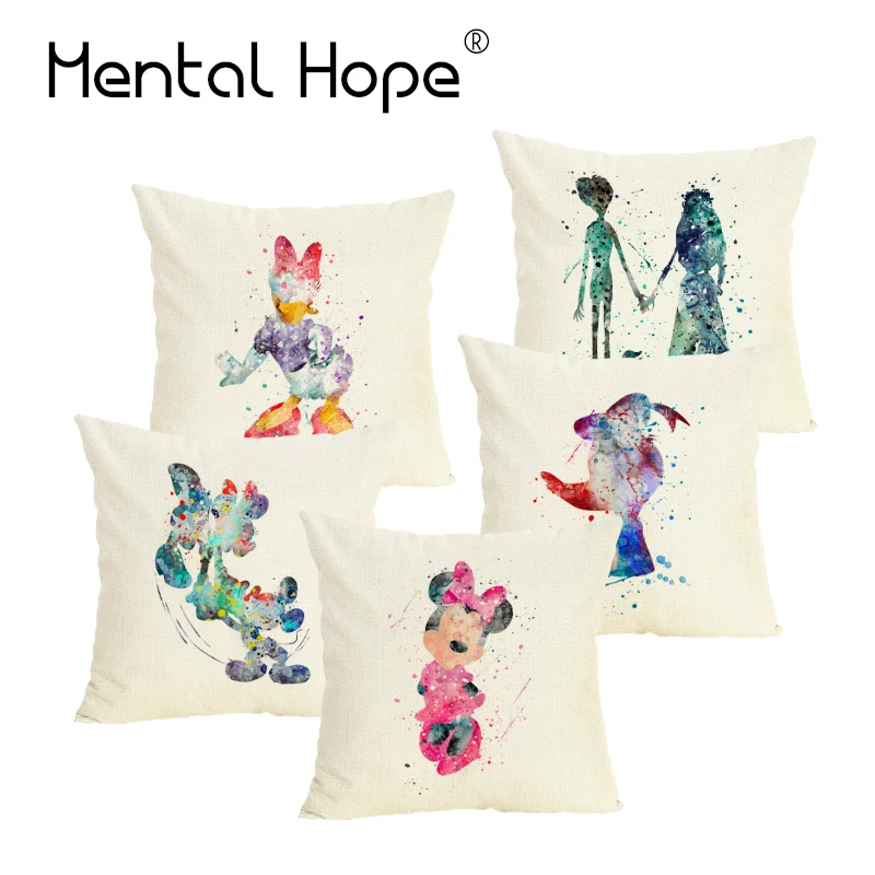 Льняная хлопковая наволочка с принтом принцессы декоративная мультяшной мышью