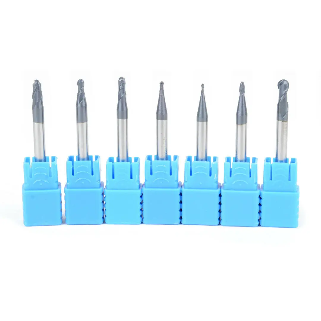 

7pcs 0.5-2.0mm Tungsten Carbide 2 Flutes Ball Nose End Mill CNC Radius Tool Set Nitrogen Coating Carbide End Mill