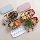 Герметичный герметичный контейнер для обедов Bento для детей, двухслойный автономный пластиковый контейнер для микроволновой печи