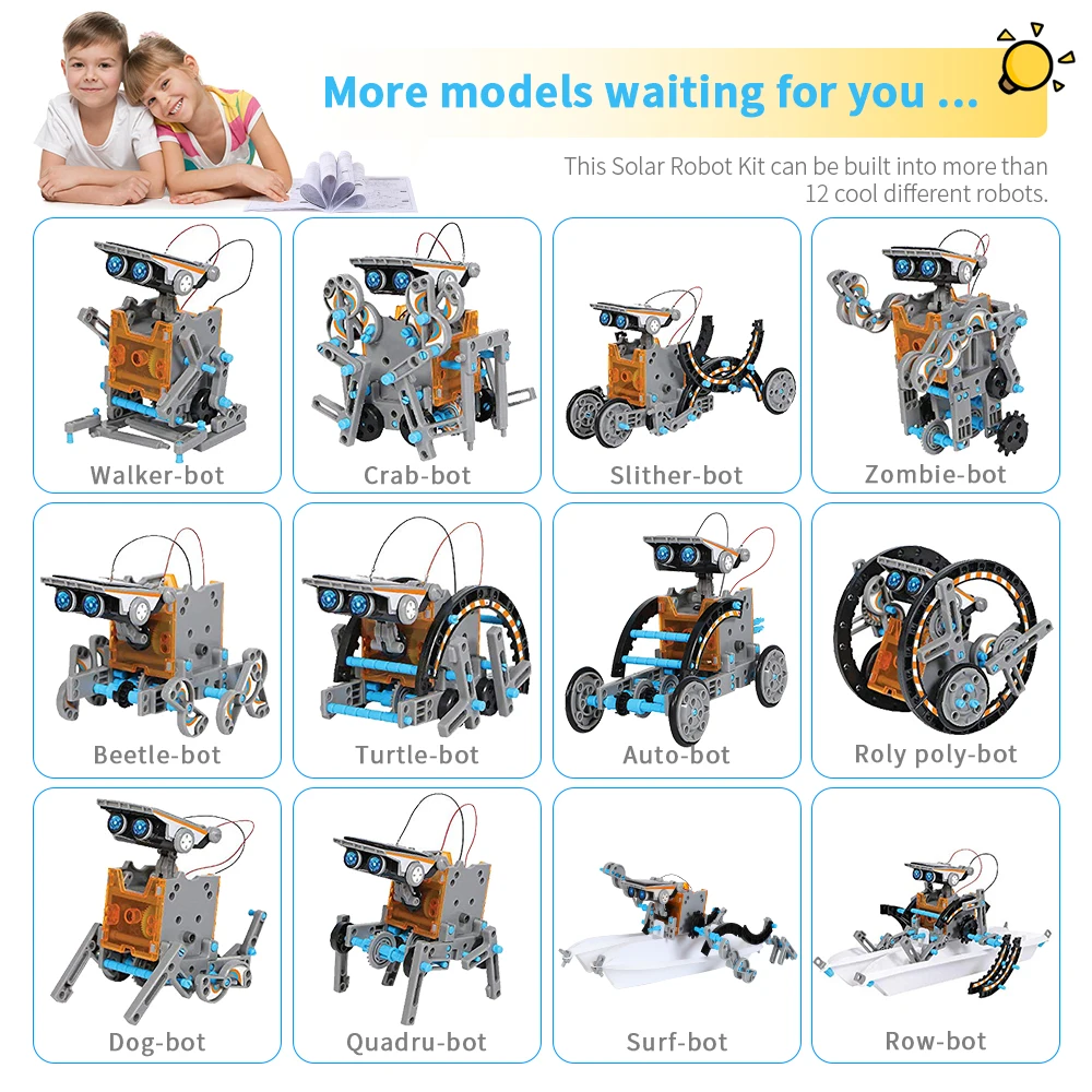 

DIY Stem Toys 13 In 1 Educational Toys Solar Robot Toys Science Kit Solar Powered Blocks Toys for 8-10 Years Old Boys