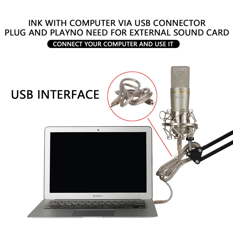 USB конденсаторный микрофон Студийный кардиоидный для компьютера с usb-кабелем 3