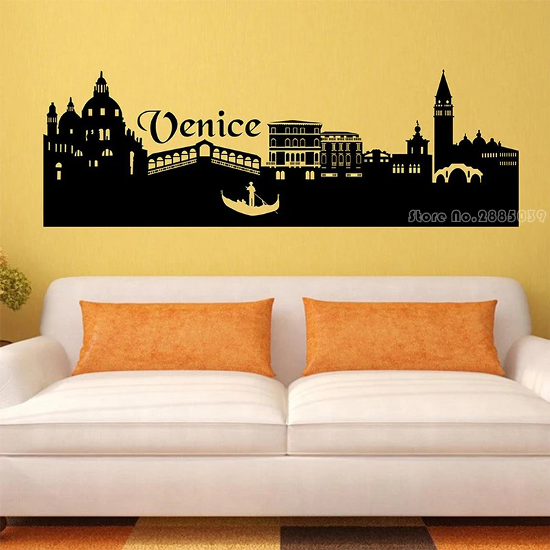 Венеция силуэт Наклейка на стену Пейзаж Природа дома настенные художественные