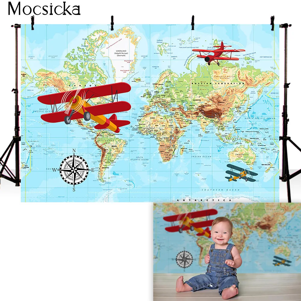 Photography Backdrop Newborn Kids Adventure Cake Smash Portrait Photo Background 1st Birthday Party Decoration Navigator Pilot |
