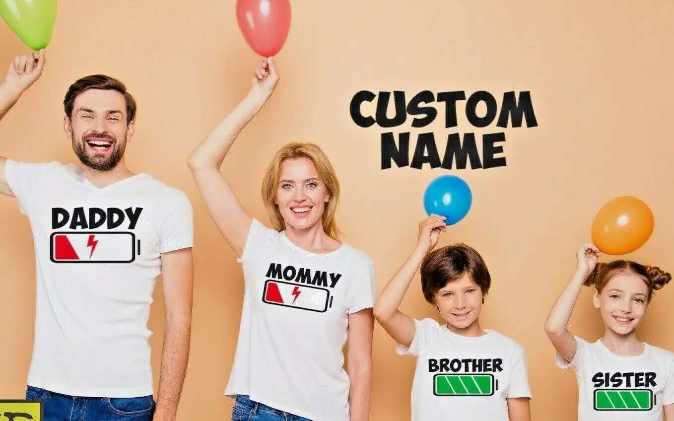 

Battery Family Shirts Low Battery and Charged Battery Dad Mommy Son Daughter