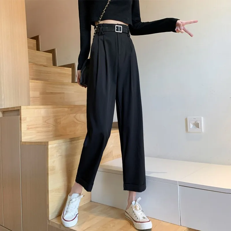 

GUUZYUVIZ High Waist Women Pants Elegant Slim Suit Pants Korean Black Wide Leg Pants Casual Loose Ladies Pants 2020