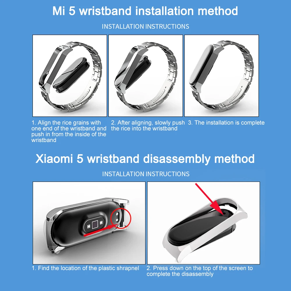 Для Xiaomi Mi Band 5 сменный металлический ремешок из нержавеющей стали для браслет на