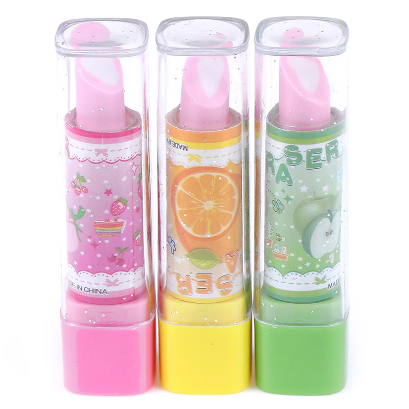 

Child Lipstick Shaped Eraser Student Stationery Xmas Gift Pencil Erasers Learning Supplies Stationery Lipstick Eraser