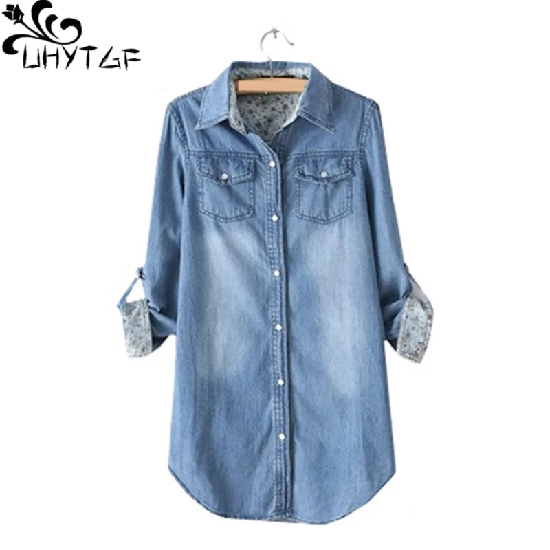 

Куртка UHYTGF женская джинсовая, модная короткая ветровка из денима в Корейском стиле, свободная джинсовая верхняя одежда с длинным рукавом, 3XL...