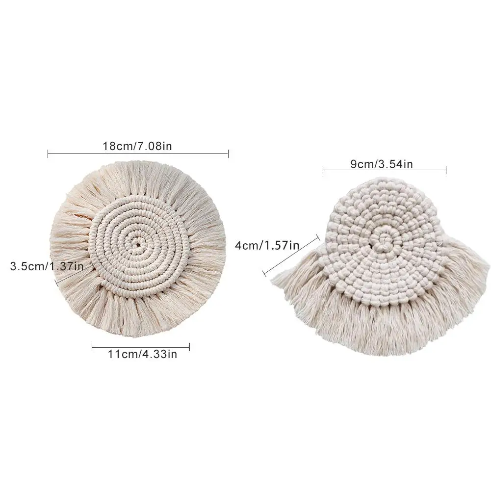 

Beige Macrame Cup Pad Bohemia Tablecloth Table Mat Pure Handmade Cotton Braid Non-slip Insulation Mats For Kitchen Home Decor
