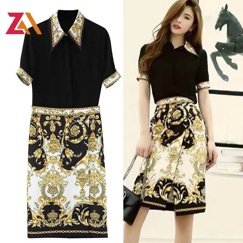 Дизайнерские винтажные черные рубашки и юбка карандаш ZALady блузки с коротким