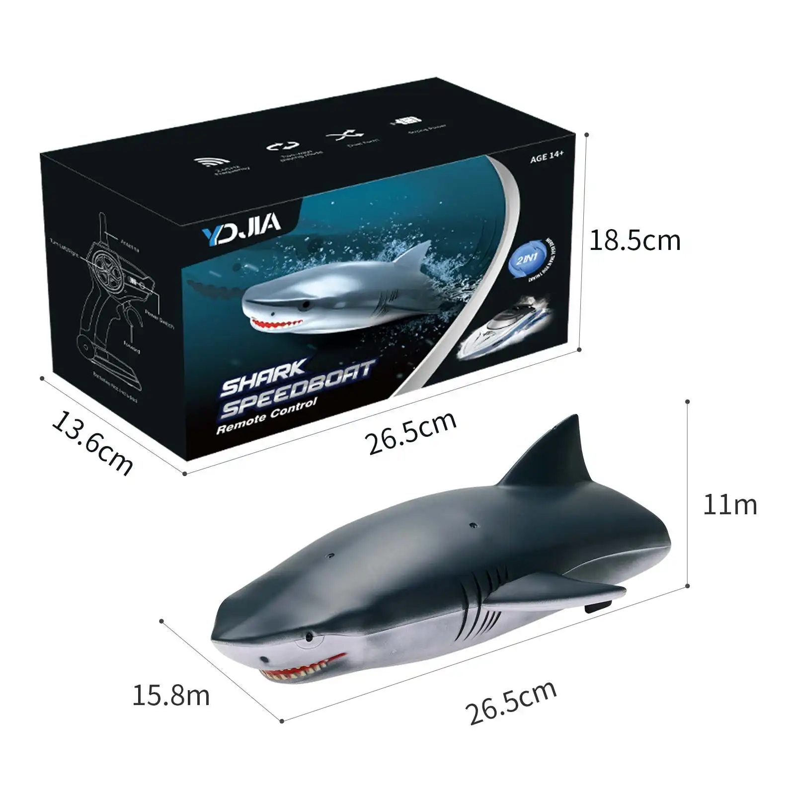 

2 In 1 2.4G High-speed Remote Control Shark Boat Electric RC Ship Speedboat Shark RC Simulation Boat Model Toys for Children