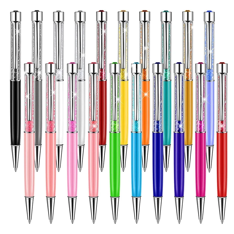

20 Pcs Crystal Diamond Pens Metal Multi-Colored Pens Glittering Ballpoint Pens for School Office Writing Supplies