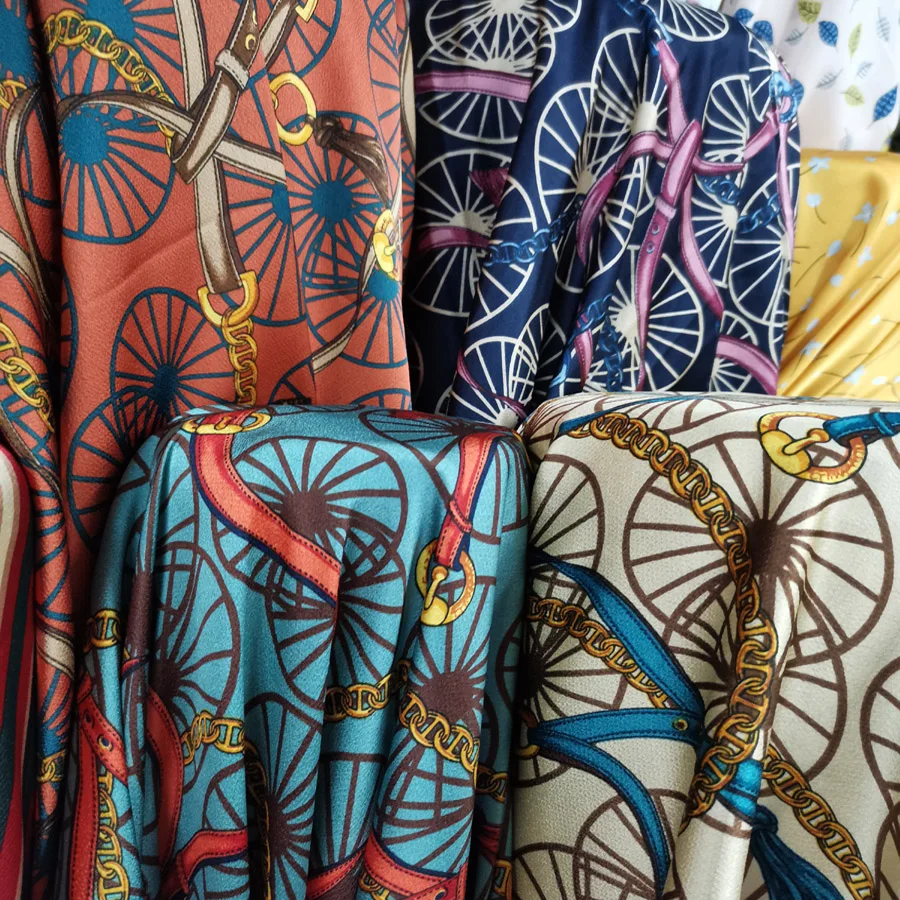 Retro Dress satin Wheel Ribbon Chain printed fabric patchwork shirt scarf Trousers Material | Fabric