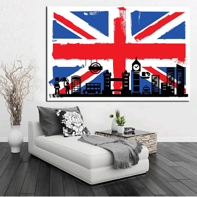 HD Печать флаг Лондона Великобритании с большим Беном абстрактная картина маслом