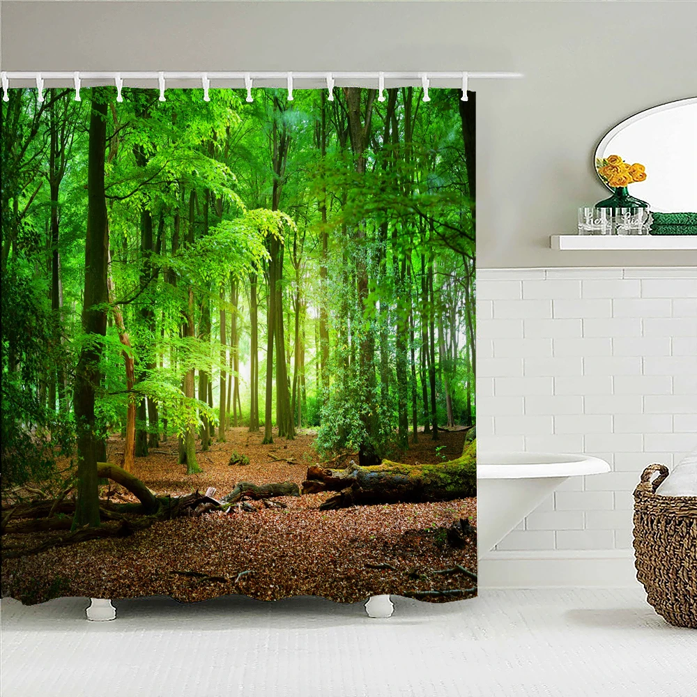 

Nature landscape Forest Printed Shower Curtain Waterproof Fabric Bathroom Curtains Polyester Trees Bathtub Screen Home Decor