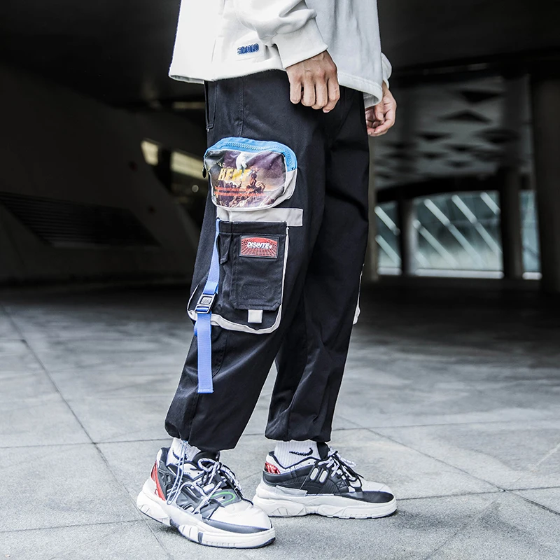 Мужские спортивные брюки-карго черные повседневные штаны с множеством карманов
