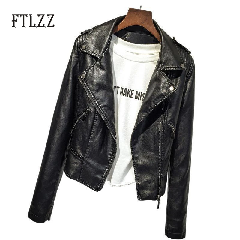 Женская куртка из искусственной кожи с длинным рукавом и воротником