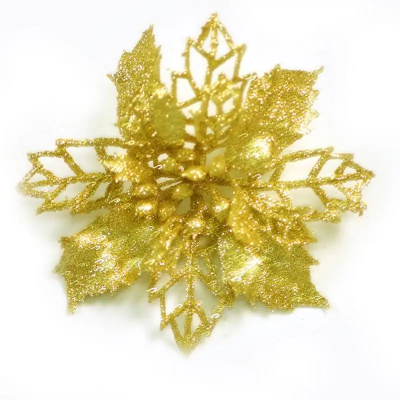 Рождественские украшения для дома новый год 2021 цветы с блестками искусственные к