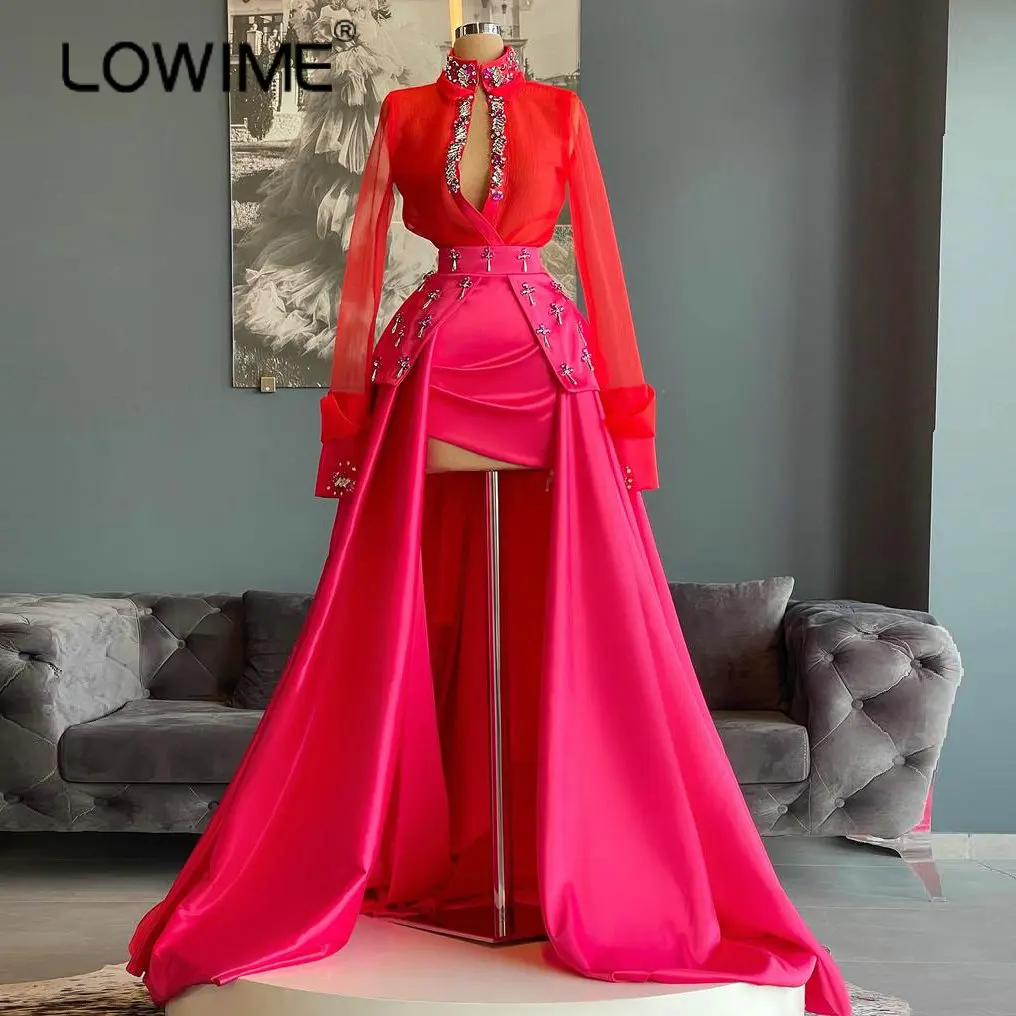 

Женское платье с длинным рукавом Lowime, платье для выпускного вечера из двух предметов, высокие Соблазнительные вечерние платья с длинным рук...
