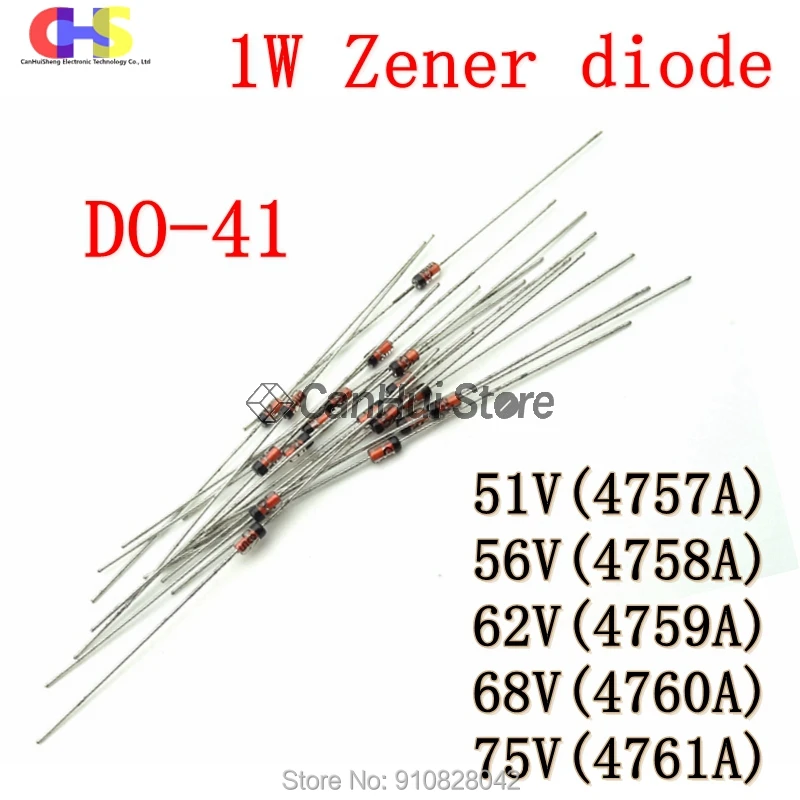 Диод Зенера DO 41 51V 56V 62V 68V 75V 1N4757A 1N4758A 1N4759A 1N4760A 1N4761A 1 Вт 20 шт.|Диоды| |