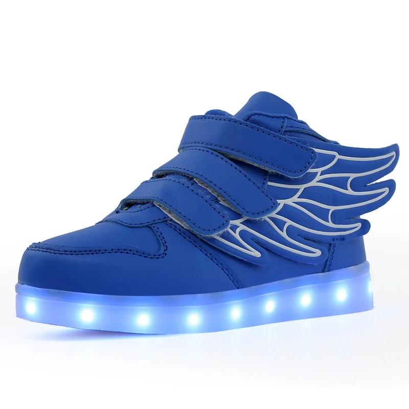 

2018 Fashion Blue USB Charging Led Children Shoes With Light Up Kids Casual Boys&Girls Luminous Sneakers Glowing Shoe Hook&Loop