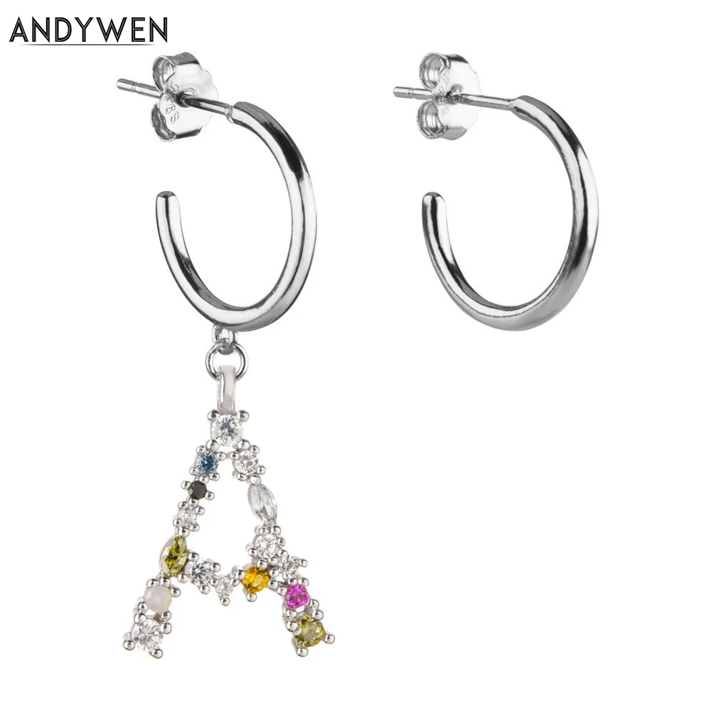 ANDYWEN 925 пробы серебряные Роскошные A E буквы висячие серьги алфавит G S начальные