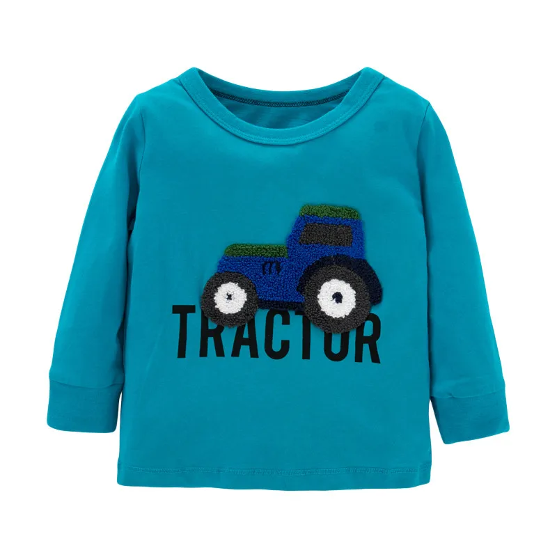 

Little Maven New Autumn Spring Kids Lake Blue Truck Applique O-neck Full- sleeved Cotton Knitted Boys Casual Tshirts Tops