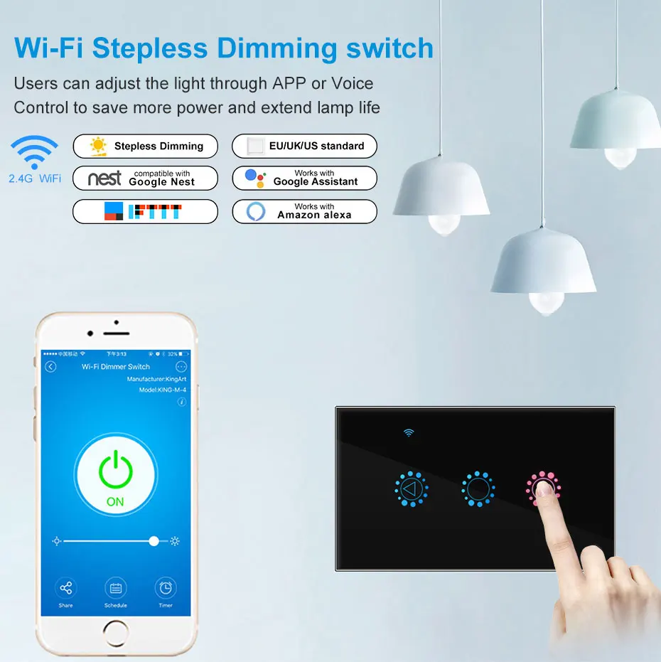 Wifi умный дистанционный сенсорный экран сенсорный переключатель светодиодный диммер настенный сенсорный Диммируемый стеклянный модуль панели управления стандарт ЕС/Великобритании/США