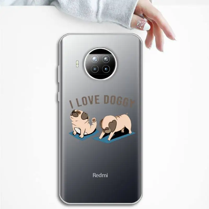 

Cute Cartoon Pug Animal Yoga Phone Case Transparent for Xiaomi mi Redmi note 10 t 8 9 pro lite 11 Samsung S 8 9 10 20 plus ultra