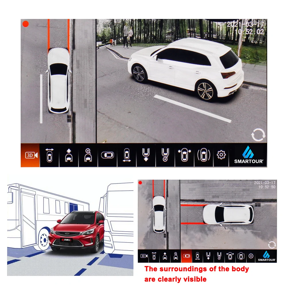 

4 Camera Panoramic 360 Degree Bird View System 3D Car Around View Parking monitoring Video recording DVR With Knob Control