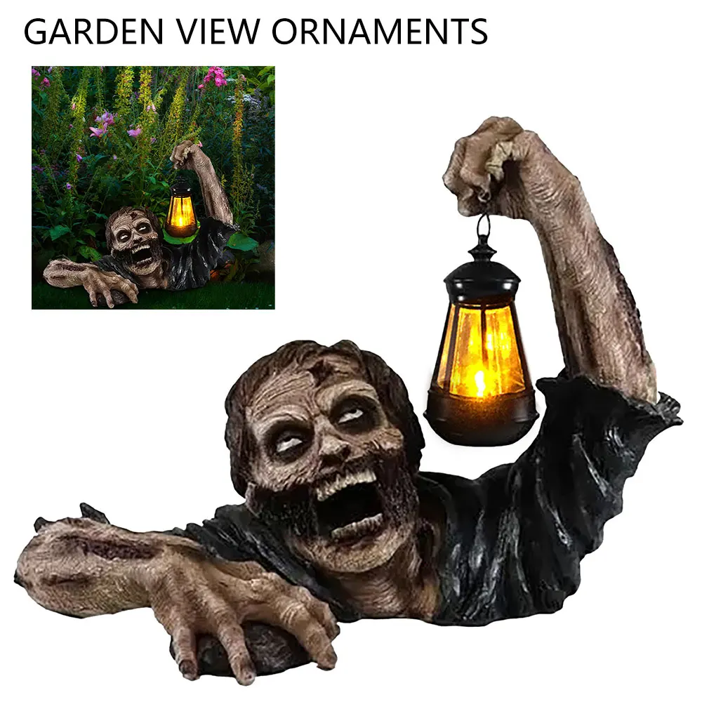 

Zombie Gnome Garden Statues Solar Lights The Zombie with Solar Led Lantern Resin Horror Movie Garden Gnomes Statue Halloween Dec