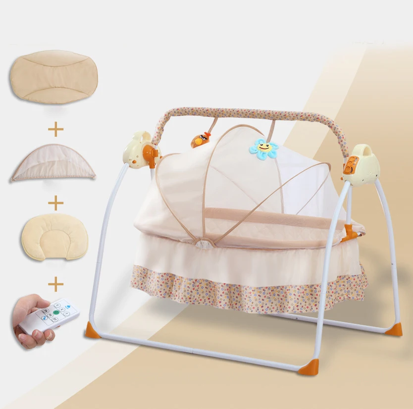 Multifunction Foldable Portable Newborn Electric Mental Cradle New Baby Bassinet Bed with Music Multi-Range Adjustment