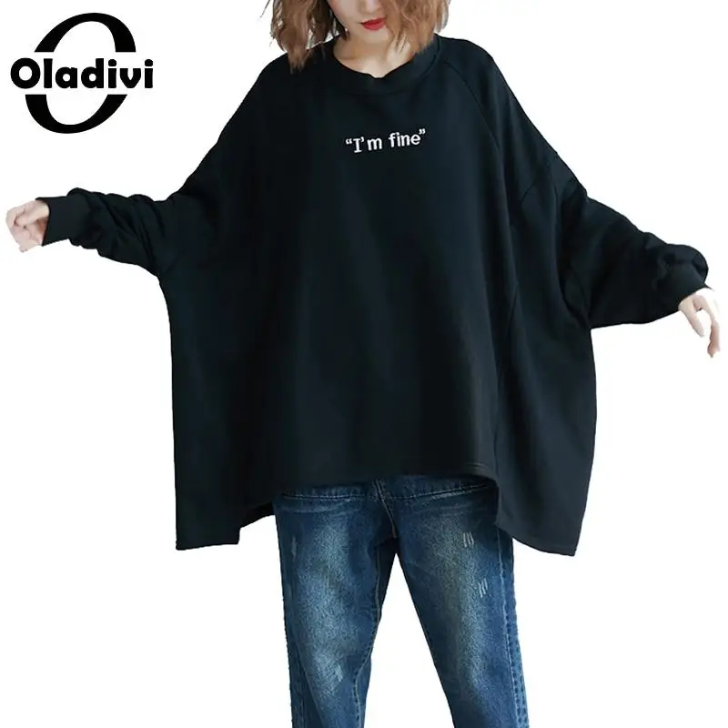 Oladivi, больше размера d размера плюс, женская одежда, рукава летучая мышь, толстовки, толстовка, Женская Повседневная футболка,, женские туники, пуловеры