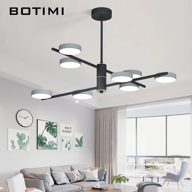 BOTIMI, современный светодиодный светильник 220 В, люстра для гостиной, Холла отеля, блестящая черная металлическая люстра для спальни, подвесные светильники для столовой
