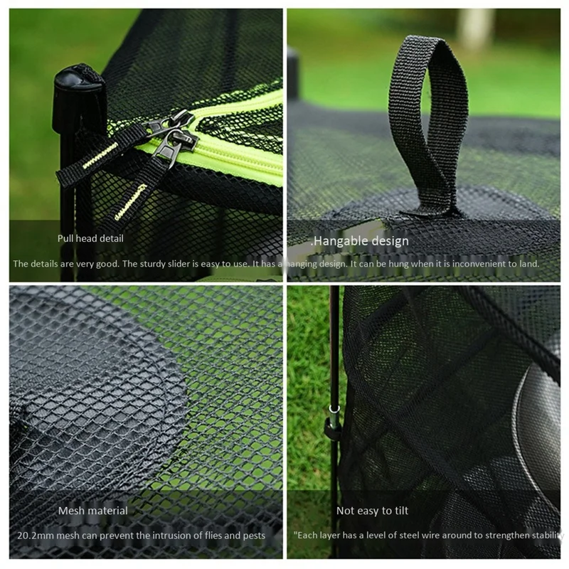 

4 Layers Outdoor Folding Square Mesh Food Dryer Hanging Camping Storage Basket with Zippers