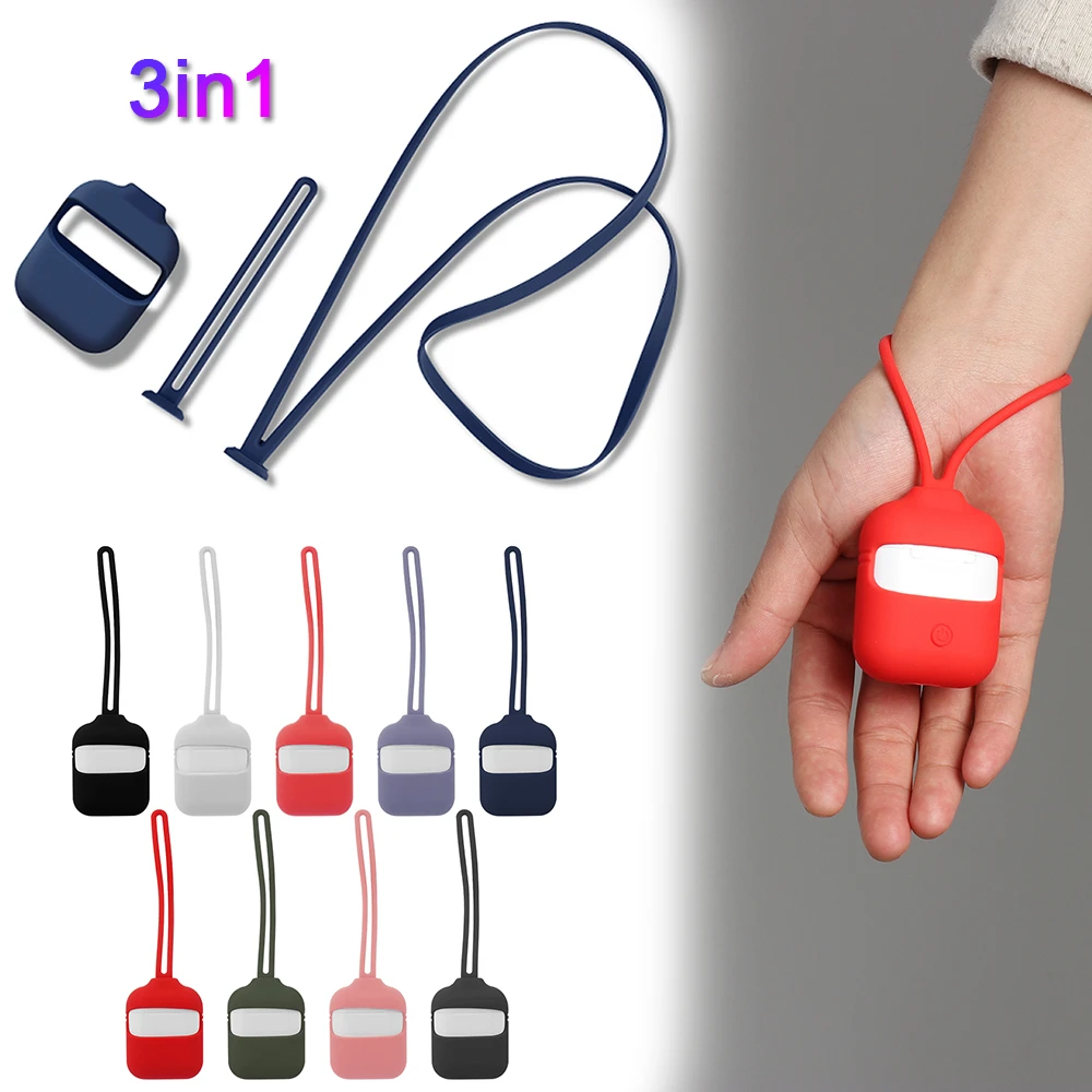 

For AirPods 2 1 Case Shockproof Anti Lost Silicone Cases Cover with Lanyard Earpods Protective for Air Pods 2 Funda Coque