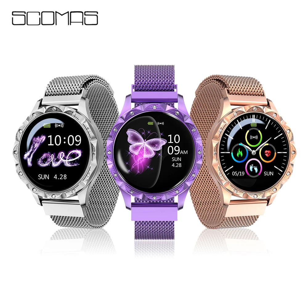 Женские спортивные Смарт часы SCOMAS водонепроницаемые умные с Bluetooth для Android IOS Iphone